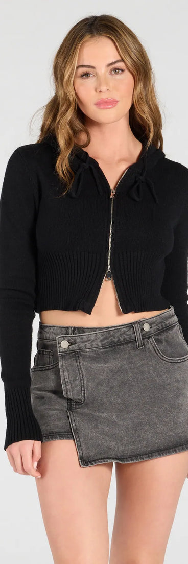 Get the look of a skirt and the comfort of shorts in the City Slicker High-Rise Faux Wrap Denim Skort in charcoal, perfect for staying stylish while on the move this summer.