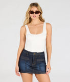 Create bold, fashion-forward looks for spring or summer with the Real Babe High-Rise Denim Skort in dark denim wash, a must-have piece from Windsor’s collection of stylish bottoms for women.