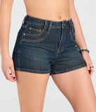 The Easy Going High-Rise Denim Shorts in dark denim wash brings edge and energy to your vibe, ready to elevate any festival look or concert outfit.