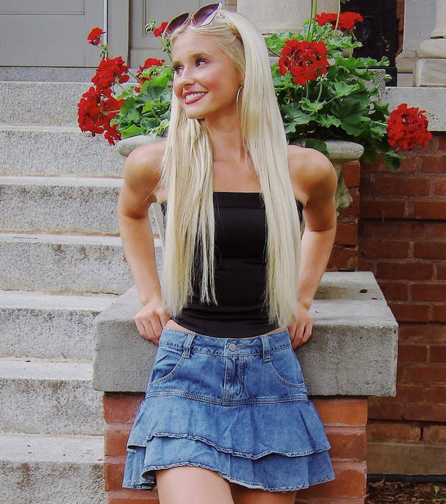 Daylight Darling High-Rise Ruffled Denim Skort | Windsor