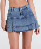 Pair the Daylight Darling High-Rise Ruffled Denim Skort with your favorite crop or bodysuit for effortless warm-weather looks with on-trend medium denim wash skorts that speak your style.
