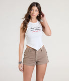 Pair the Trendsetting Vibe Lace-Up Denim Shorts with your favorite crop or bodysuit for effortless warm-weather looks with on-trend olive green shorts that speak your style.