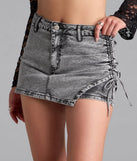 The Coolest In The Room Acid Wash Denim Skort in gray brings edge and energy to your vibe, ready to elevate any festival look or concert outfit.