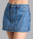 Choosing the medium denim wash skort says you’re ready to show off in the Timeless Staple Mid-Rise Button Denim Skort, a warm-weather staple that elevates your outfit and seasonal style.