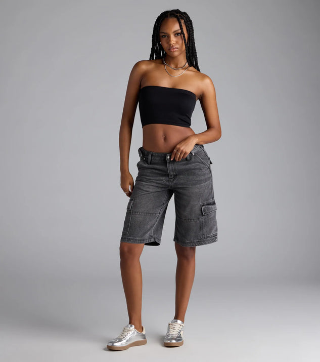 Majorly Fresh Mid-Rise Cargo Denim Jorts