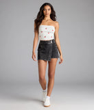 Keep your look easy and on-trend with the Trending Moment High-Rise Wrap Denim Skort, black jean shorts made for everyday summer outfits.