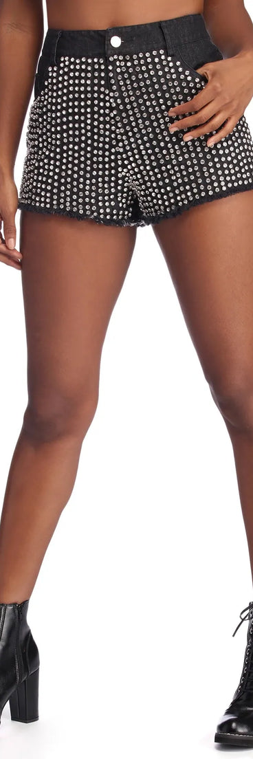 Hot Studded Rhinestone Jean Shorts