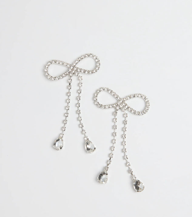Adorably Glam Rhinestone Bow Drop Earrings