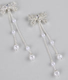 Darling Drama Rhinestone Bow Pearl Drop Earrings