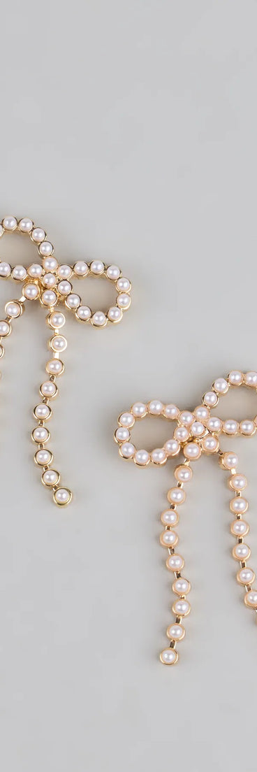 Dainty Poise Faux Pearl Bow Earrings