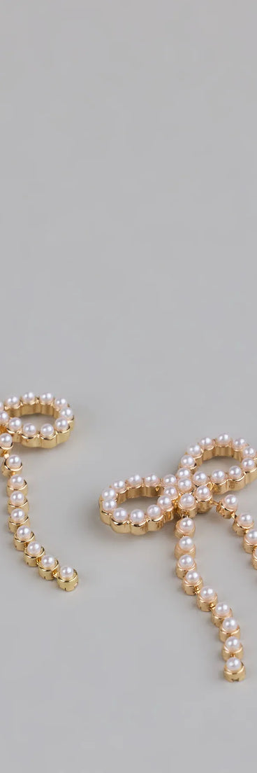 Dainty Poise Faux Pearl Bow Earrings