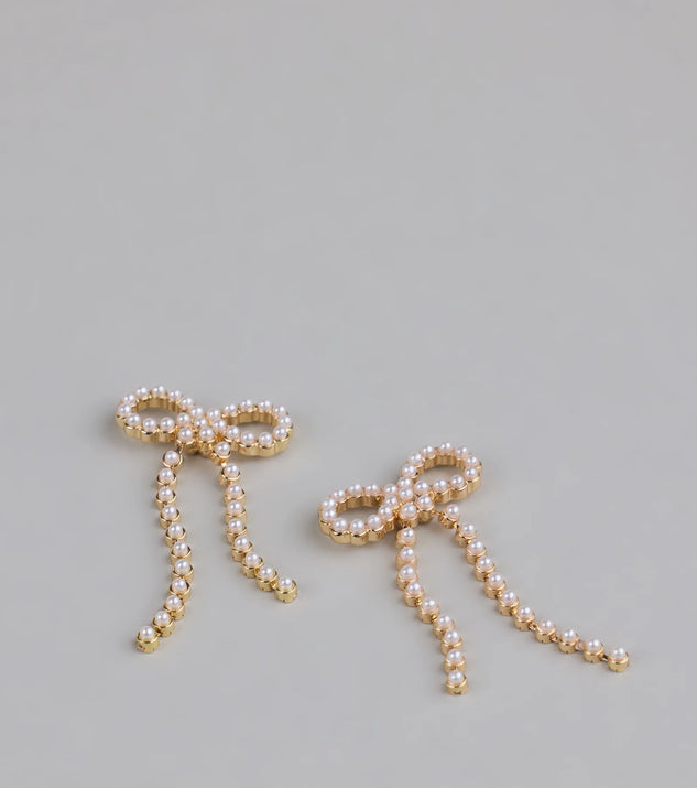 Shop Windsor Dainty Poise Faux Pearl Bow Earrings Online – Trendy & Affordable Fashion - Image 2