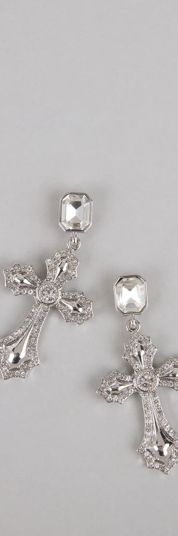Saint and Slay Rhinestone Cross Earrings