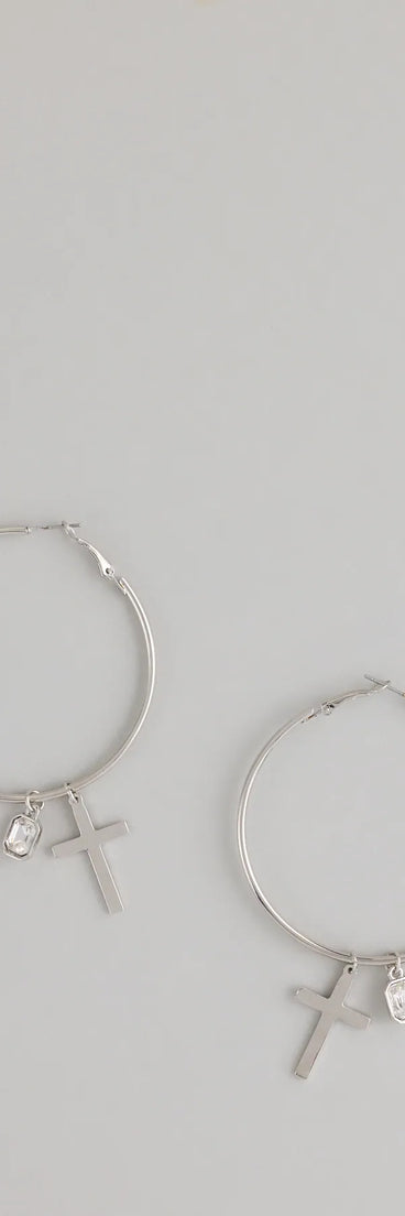 Drama Drop Cross Charm Hoop Earrings