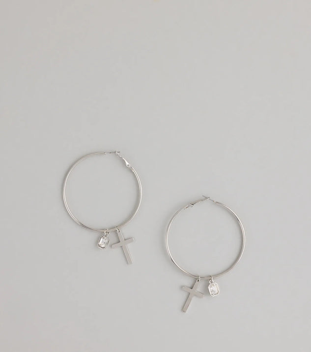 Drama Drop Cross Charm Hoop Earrings