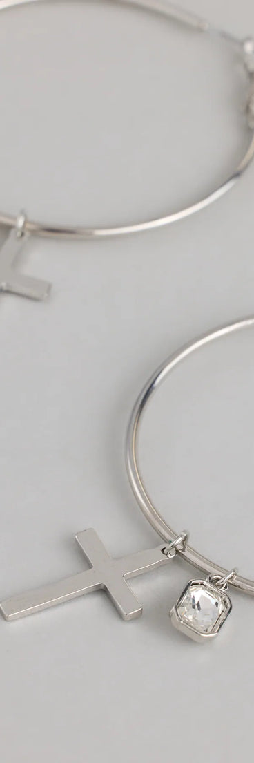 Drama Drop Cross Charm Hoop Earrings
