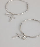 Drama Drop Cross Charm Hoop Earrings