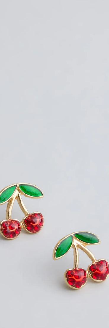 Playful Sweetness Rhinestone Cherry Earrings
