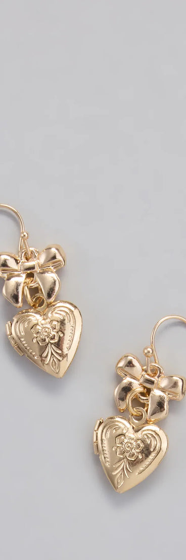 Cutesy Glam Bow Heart Locket Earrings