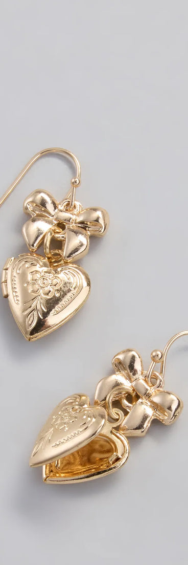 Cutesy Glam Bow Heart Locket Earrings