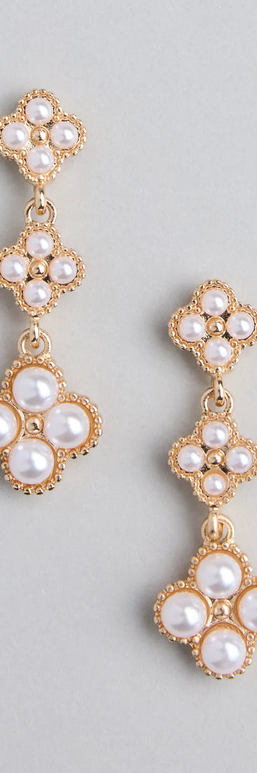 Polished Glam Pearl Flower Duster Earrings