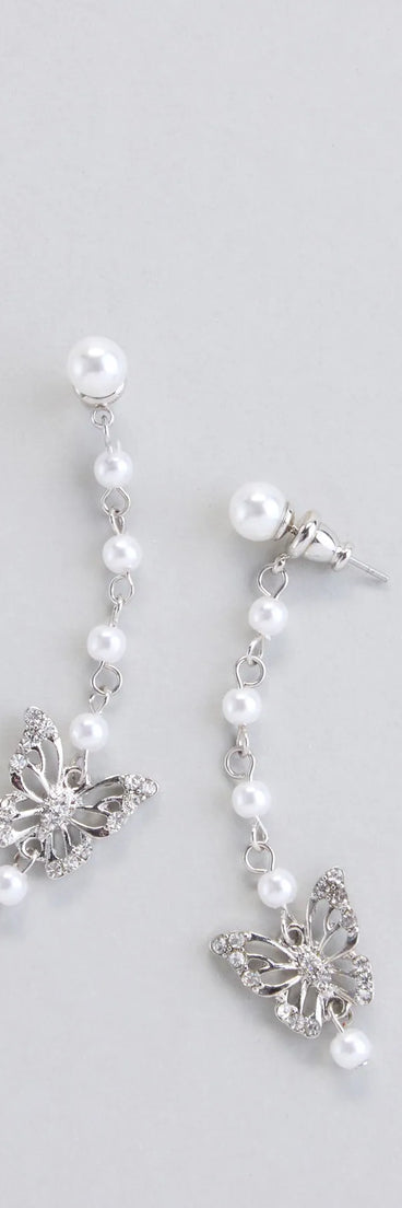 Heart Flutter Butterfly Faux Pearl Earrings