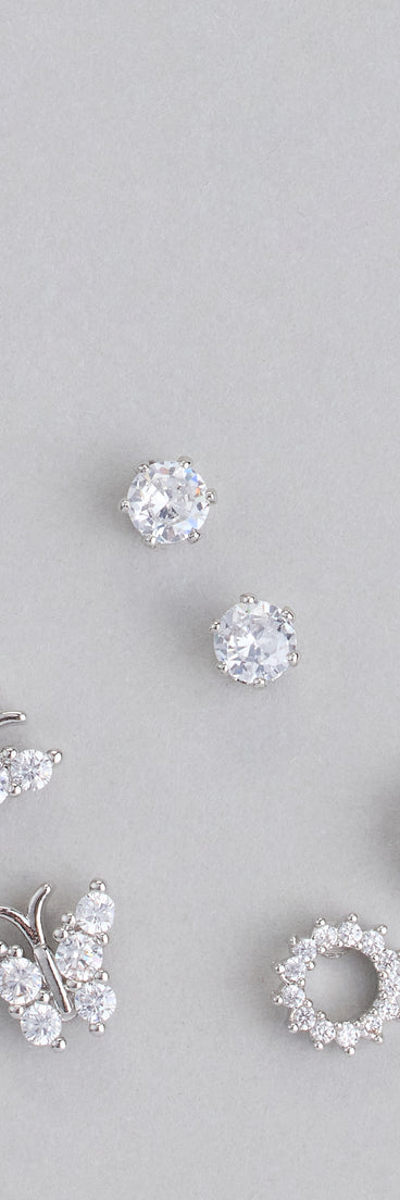 Flying High Cubic Zirconia Three Pack Stud Earrings