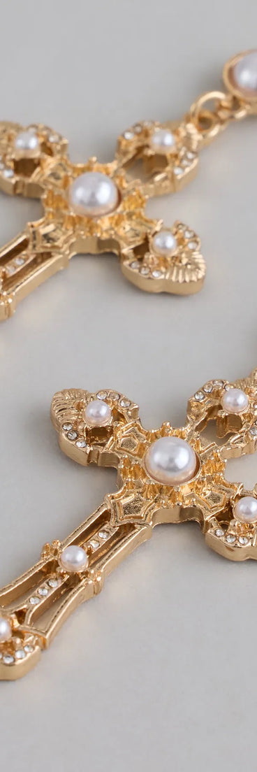 Vintage Muse Cross Faux Pearl Earrings