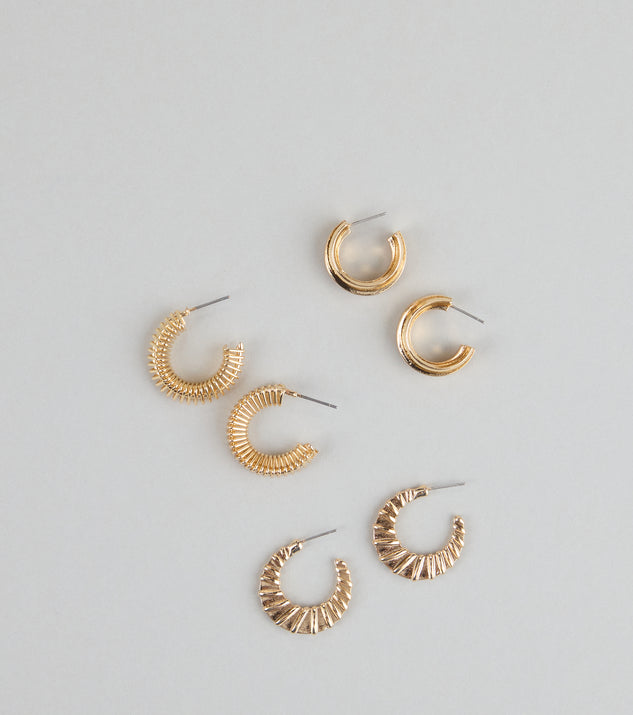 Shop Windsor Hoop Dreams Textured Earring Set Online – Trendy & Affordable Fashion