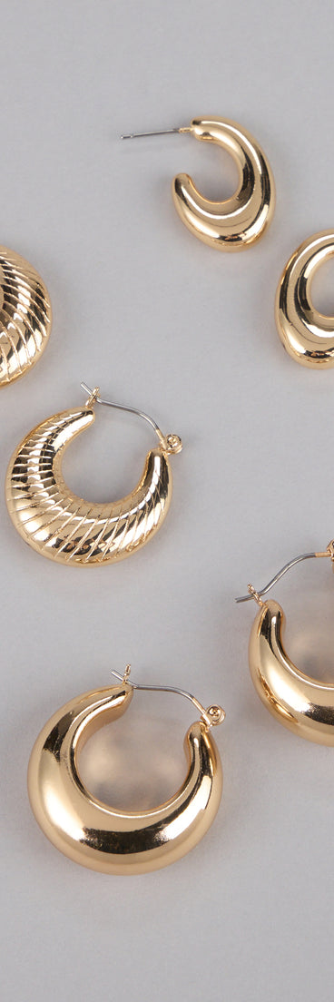 Style your vibe in seconds with the Perfect Trio Hoop Earrings Set in gold, a fashion accessories essential that completes any outfit with ease.