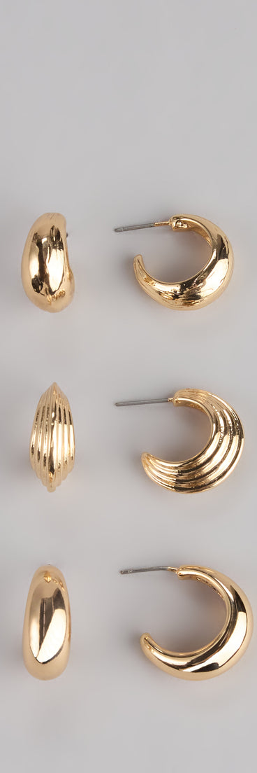 Style your vibe in seconds with the Mix And Match Three-Pack Earrings Set, a fashion accessories essential that completes any outfit with ease.