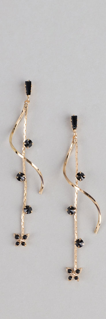 Spirals And Sparkle Butterfly Linear Earrings