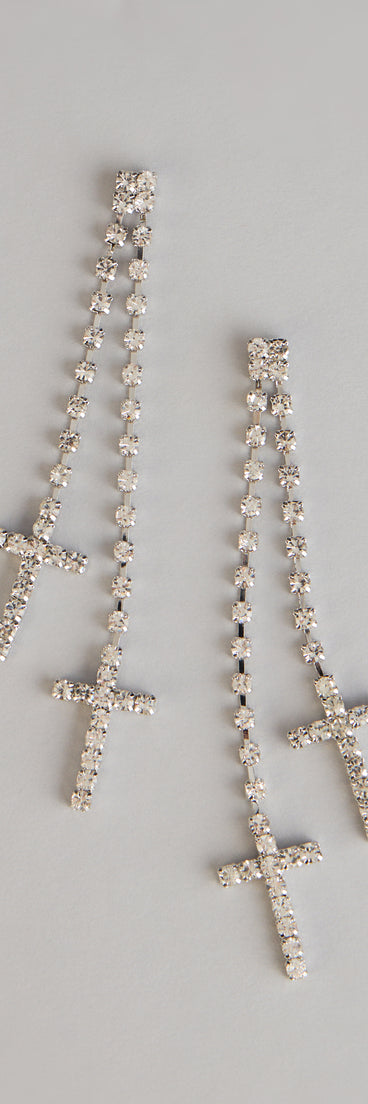 Sleek Sparkle Rhinestone Cross Linear Earrings