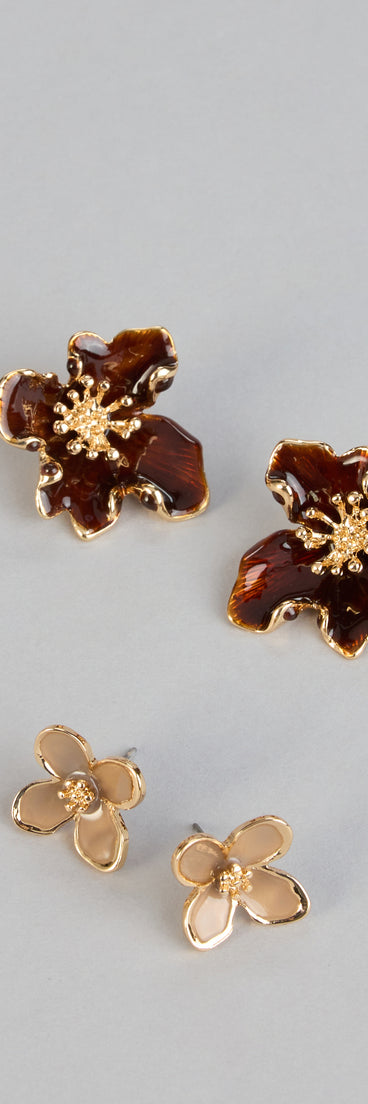 Double Bloom Floral Earrings Set