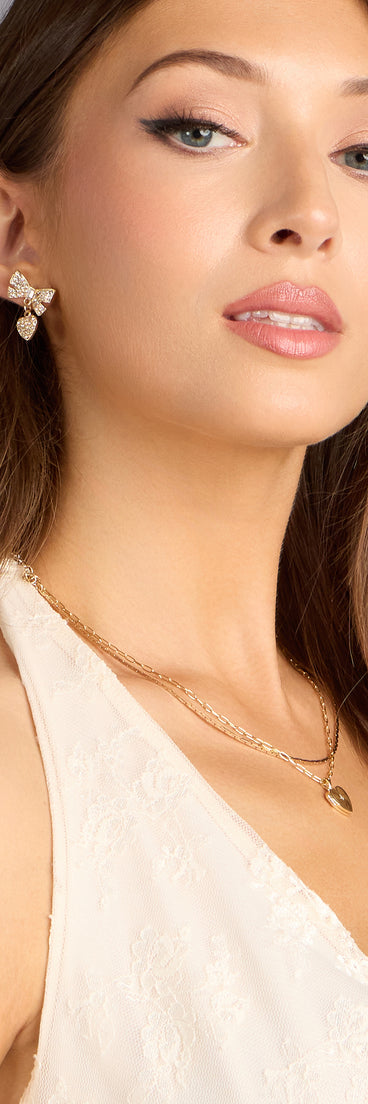 Darling Shine Bow Heart Earrings