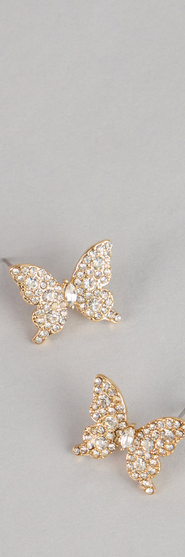 Dreamy Flutter Rhinestone Butterfly Stud Earrings