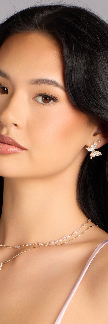 Dreamy Flutter Rhinestone Butterfly Stud Earrings