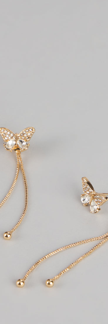 Flutter Effect Rhinestone Linear Butterfly Earrings