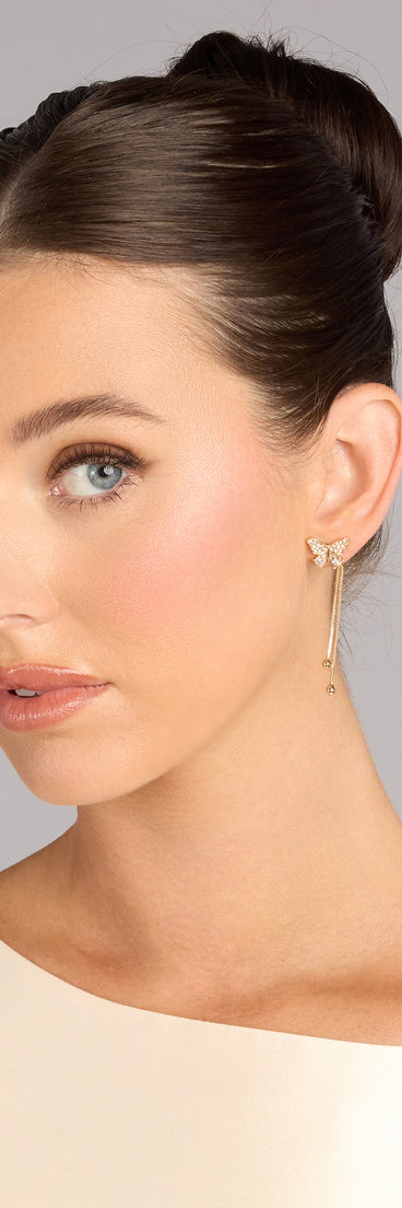 Flutter Effect Rhinestone Linear Butterfly Earrings