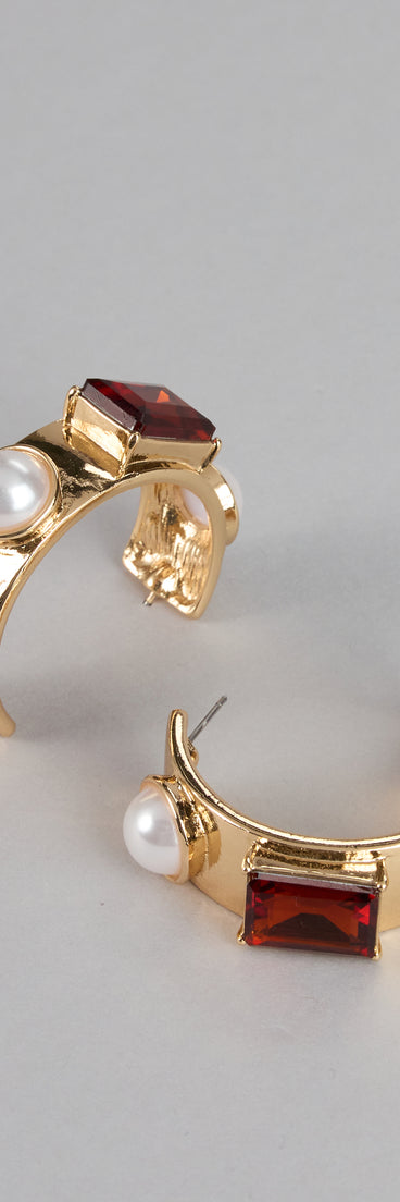 Glam Aura Pearl Gemstone Hoops