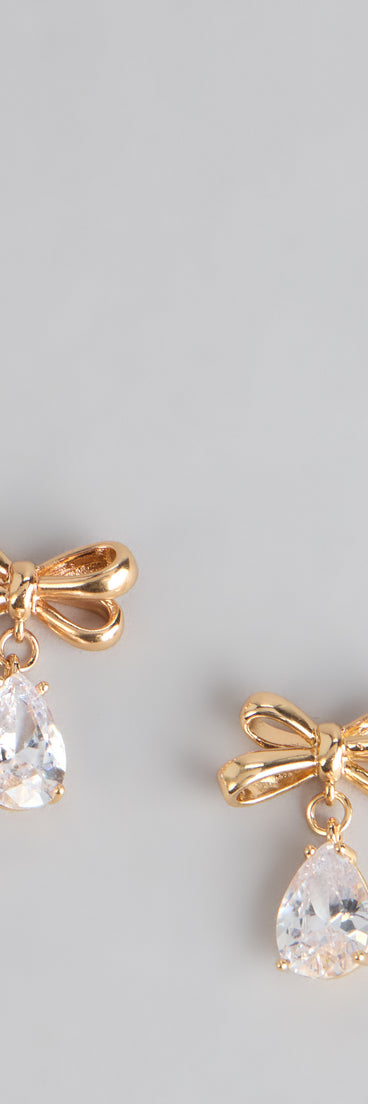 Extra Sweet Rhinestone Bow Drop Earrings