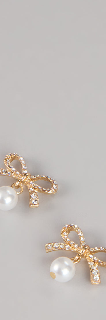 Sweet Sparkle Rhinestone And Pearl Bow Stud Earrings