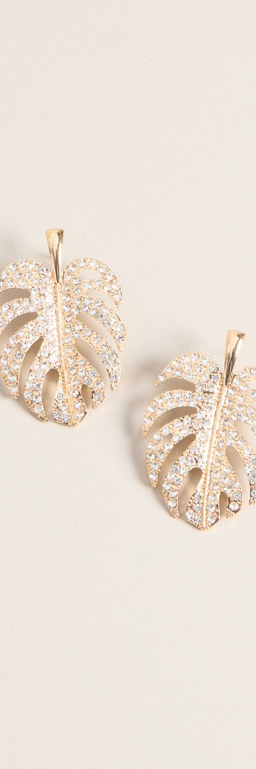 Luxe Vacay Statement Rhinestone Leaf Stud Earrings