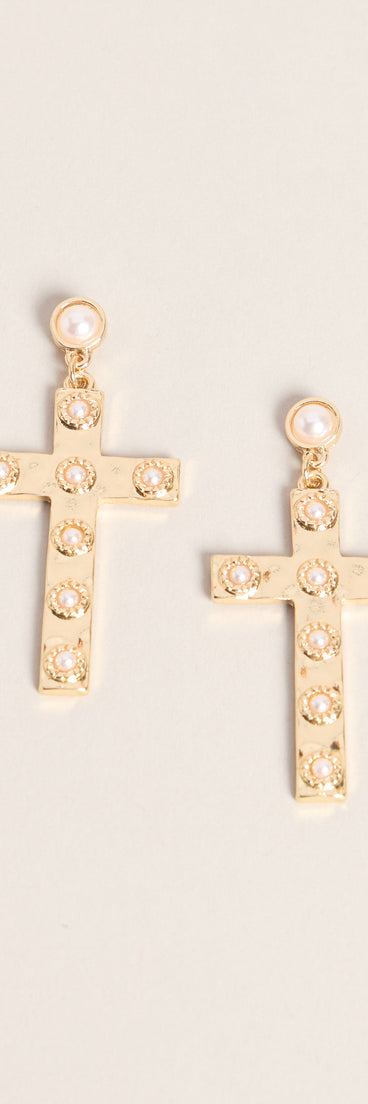 Vintage Vibe Pearl Cross Earrings