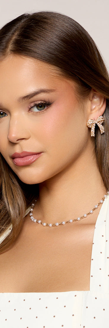Tied Up In Pearl Bow Stud Earrings