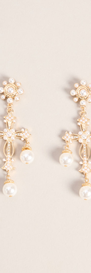 Sunday Best Pearl Cross Earrings