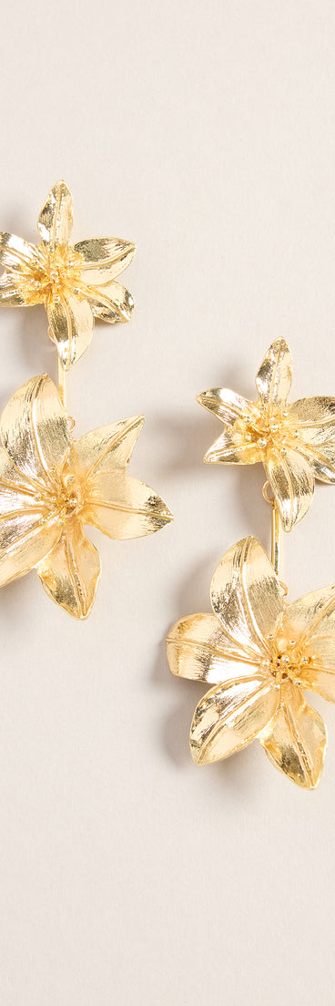 Sculpted Drama Flower Statement Linear Earrings