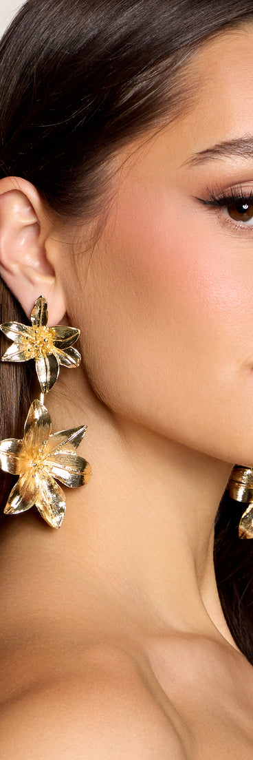 Sculpted Drama Flower Statement Linear Earrings
