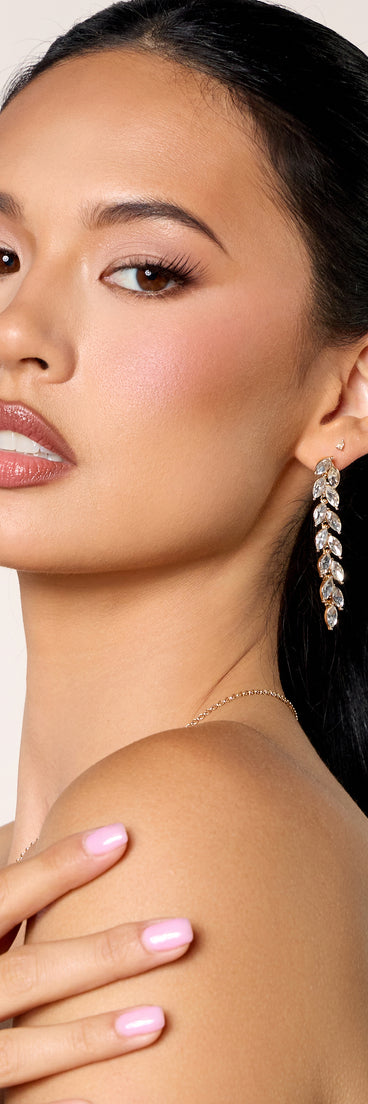 Polished RSVP Rhinestone Leaf Drop Earrings
