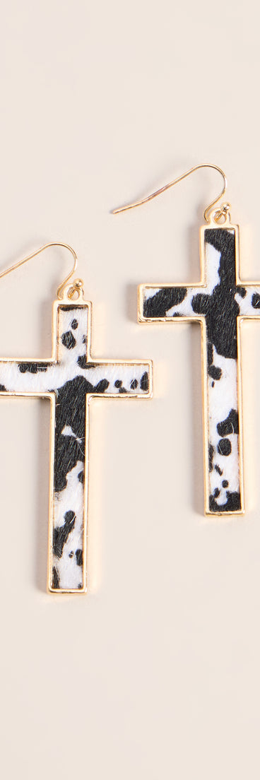 Western Edge Cow Print Cross Earrings